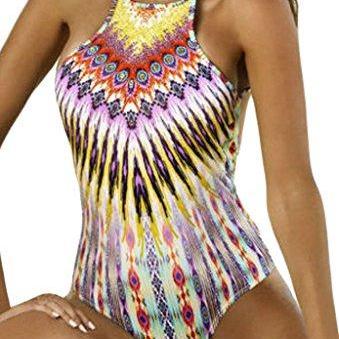 Tropical Tribal Print Beachwear One Piece Bikini..